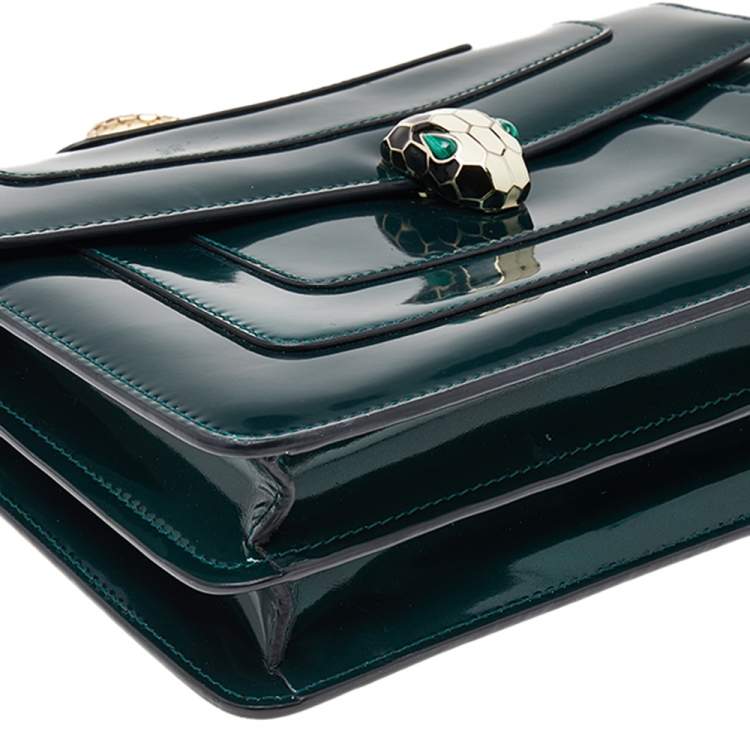 Pre Owned Bvlgari Green Patent Leather Medium Serpenti Forever Shoulder Bag