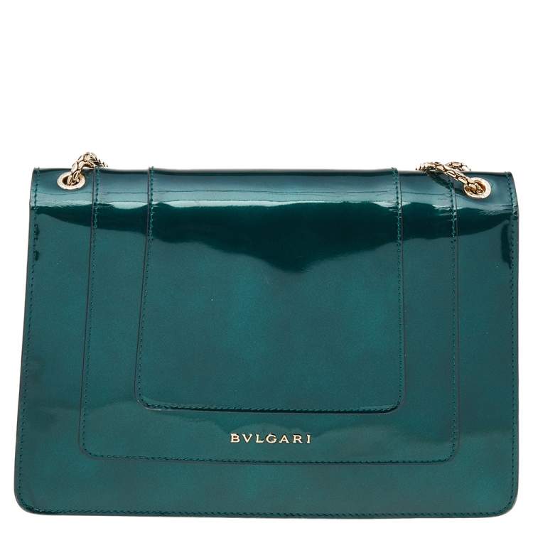 Pre Owned Bvlgari Green Patent Leather Medium Serpenti Forever Shoulder Bag