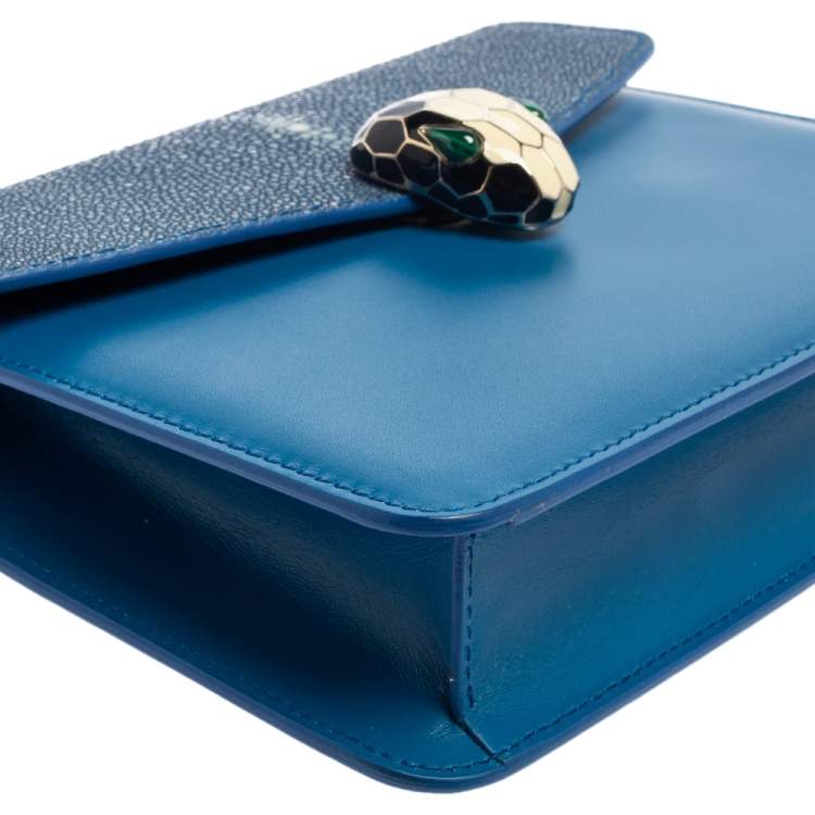 Pre Owned Bvlgari Blue Stingray and Leather Serpenti Forever Shoulder Bag