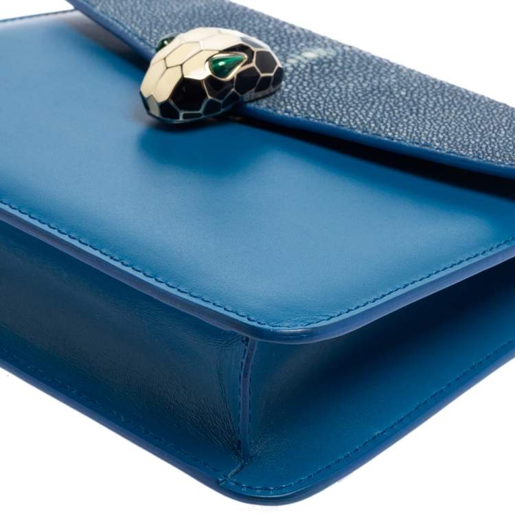 Pre Owned Bvlgari Blue Stingray and Leather Serpenti Forever Shoulder Bag