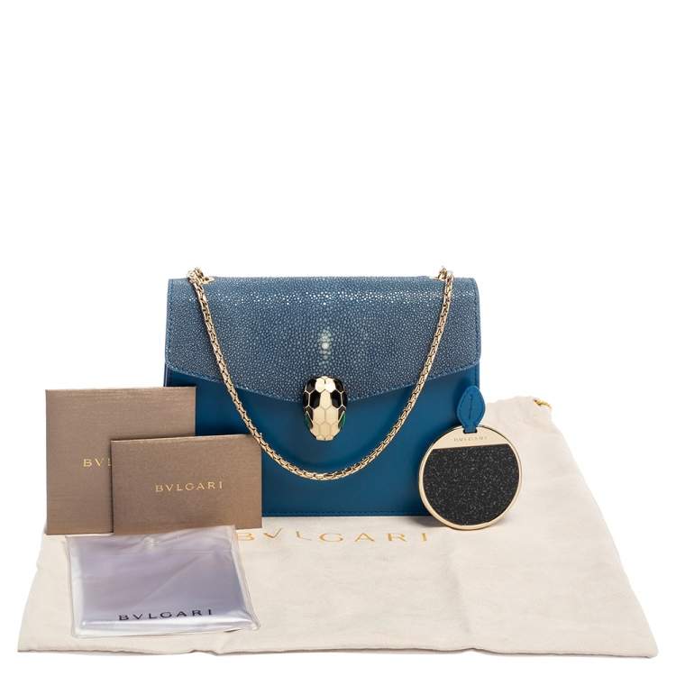 Pre Owned Bvlgari Blue Stingray and Leather Serpenti Forever Shoulder Bag