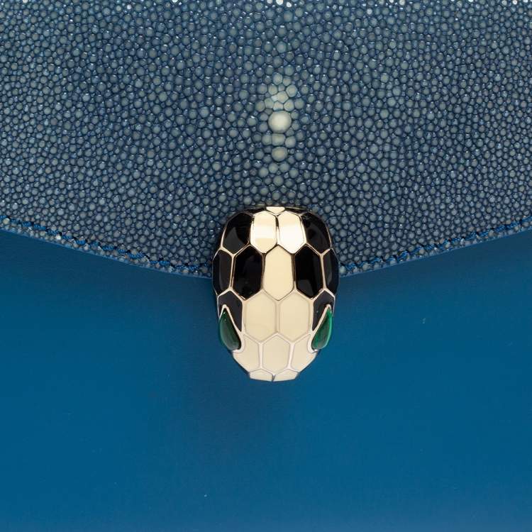 Pre Owned Bvlgari Blue Stingray and Leather Serpenti Forever Shoulder Bag