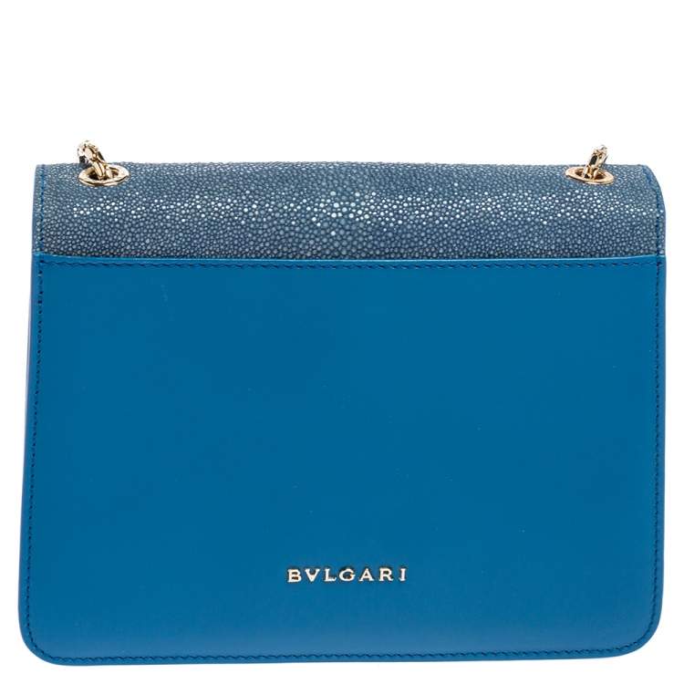Pre Owned Bvlgari Blue Stingray and Leather Serpenti Forever Shoulder Bag