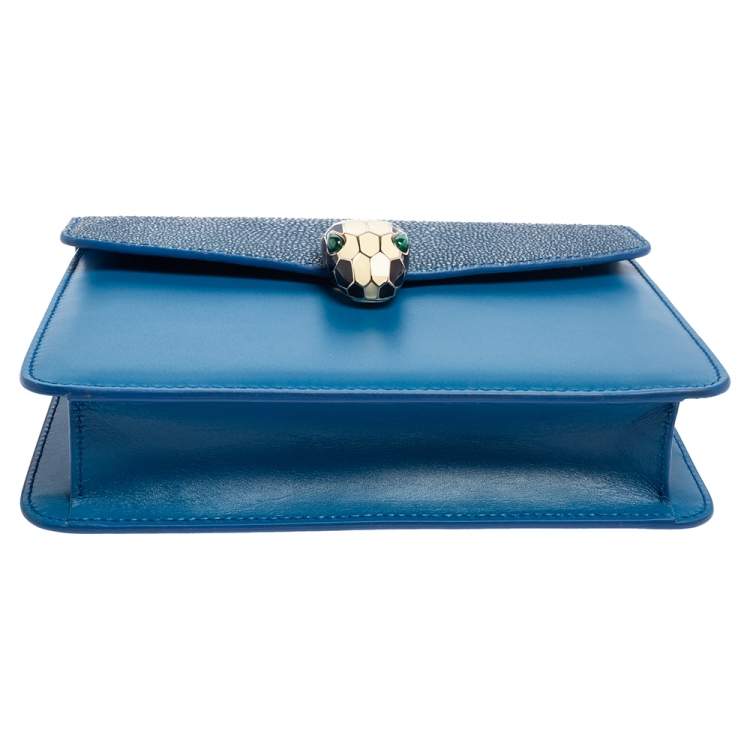 Pre Owned Bvlgari Blue Stingray and Leather Serpenti Forever Shoulder Bag