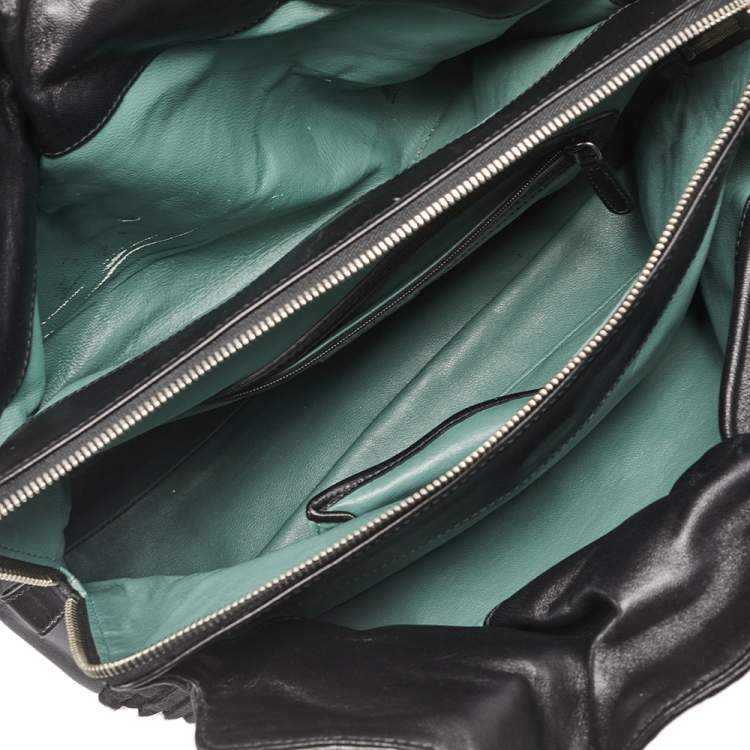 Pre Owned Bvlgari Black Canvas and Leather Pleated Tote