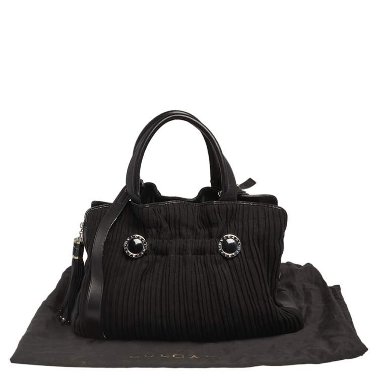 Pre Owned Bvlgari Black Canvas and Leather Pleated Tote