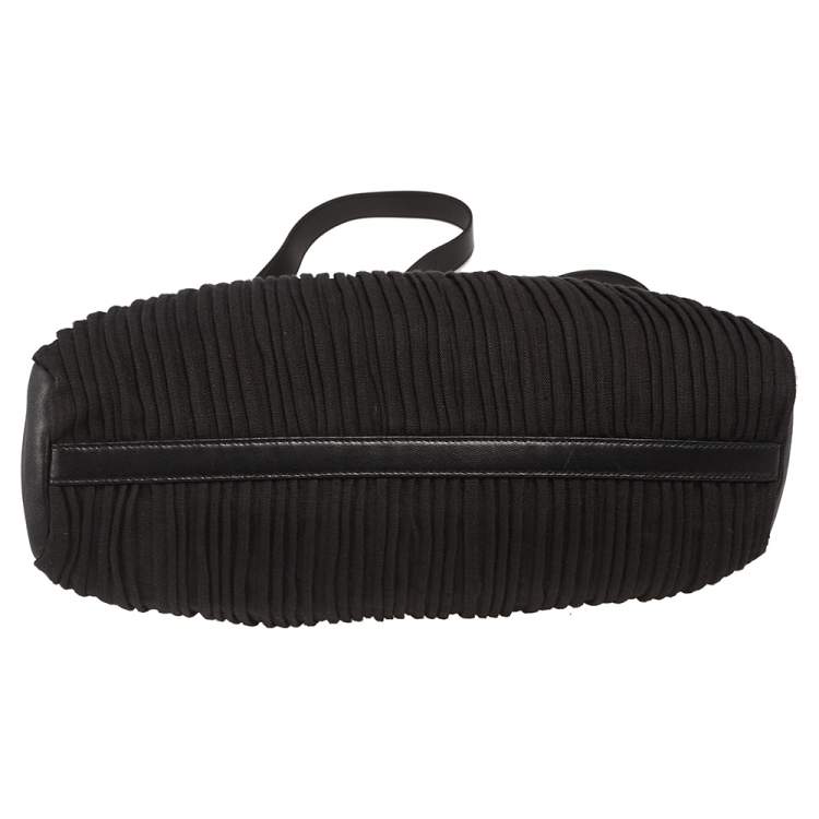 Pre Owned Bvlgari Black Canvas and Leather Pleated Tote