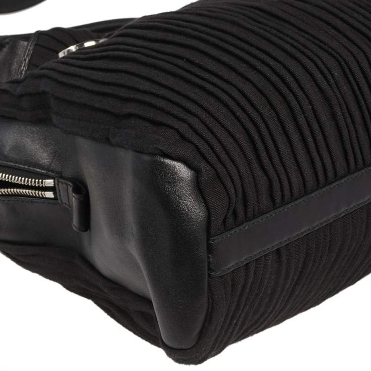 Pre Owned Bvlgari Black Canvas and Leather Pleated Tote