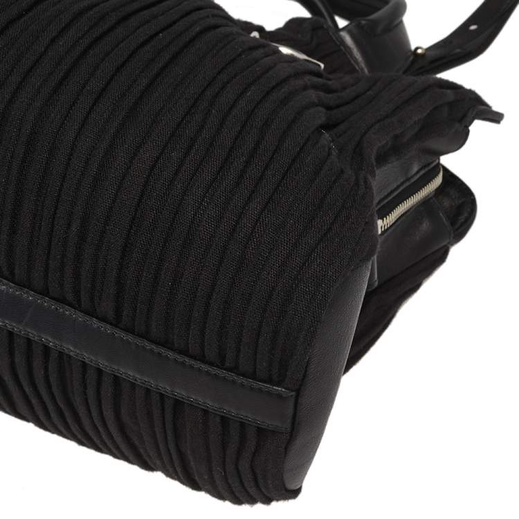Pre Owned Bvlgari Black Canvas and Leather Pleated Tote