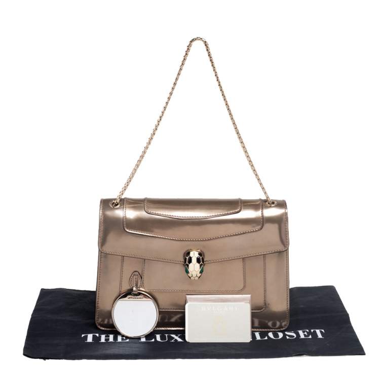 Pre Owned Bvlgari Metallic Bronze Patent Leather Medium Serpenti Forever Shoulder Bag