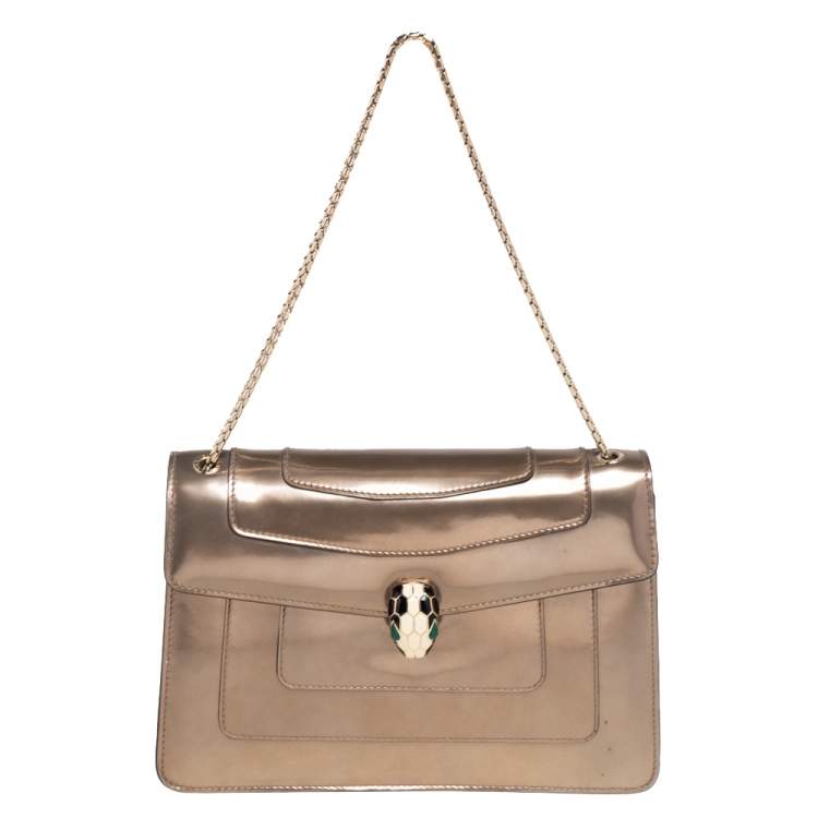 Pre Owned Bvlgari Metallic Bronze Patent Leather Medium Serpenti Forever Shoulder Bag