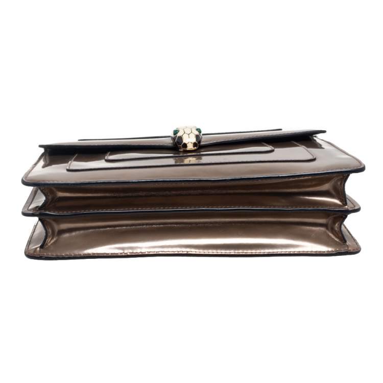 Pre Owned Bvlgari Metallic Bronze Patent Leather Medium Serpenti Forever Shoulder Bag