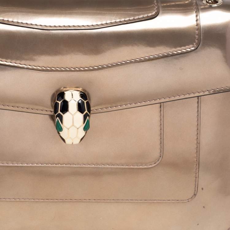 Pre Owned Bvlgari Metallic Bronze Patent Leather Medium Serpenti Forever Shoulder Bag