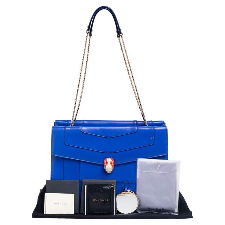 Pre Owned Bvlgari Blue Leather  Serpenti Forever Double Flap Shoulder Bag