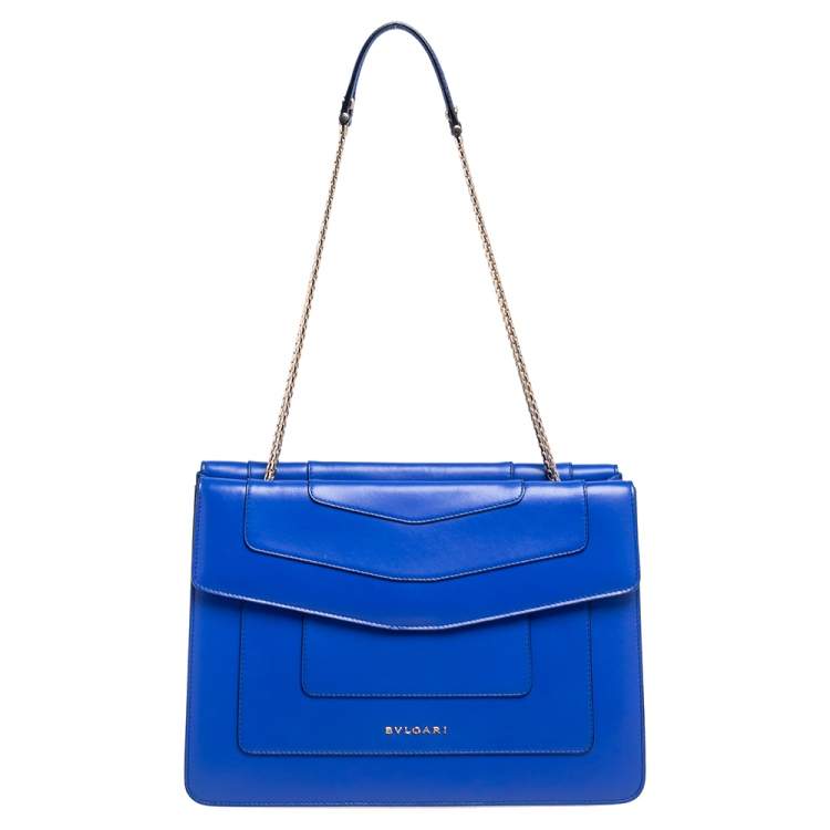 Pre Owned Bvlgari Blue Leather  Serpenti Forever Double Flap Shoulder Bag