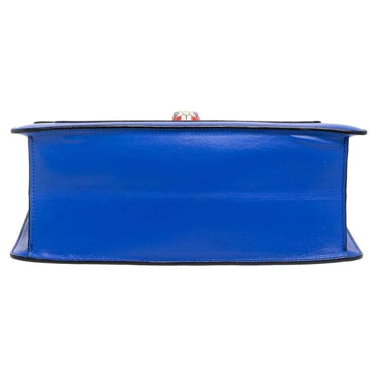 Pre Owned Bvlgari Blue Leather  Serpenti Forever Double Flap Shoulder Bag