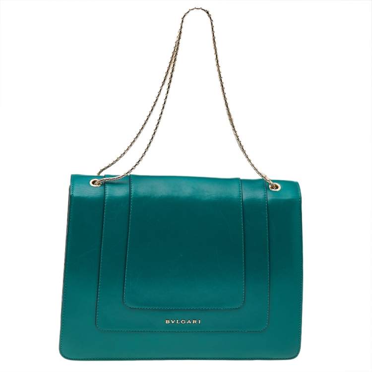 مملوكة مسبقًا Bvlgari Green Leather Large Serpenti Forever Shoulder Bag