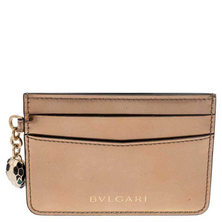 Pre Owned Bvlgari Metallic Gold Leather Serpenti Forever Card Holder