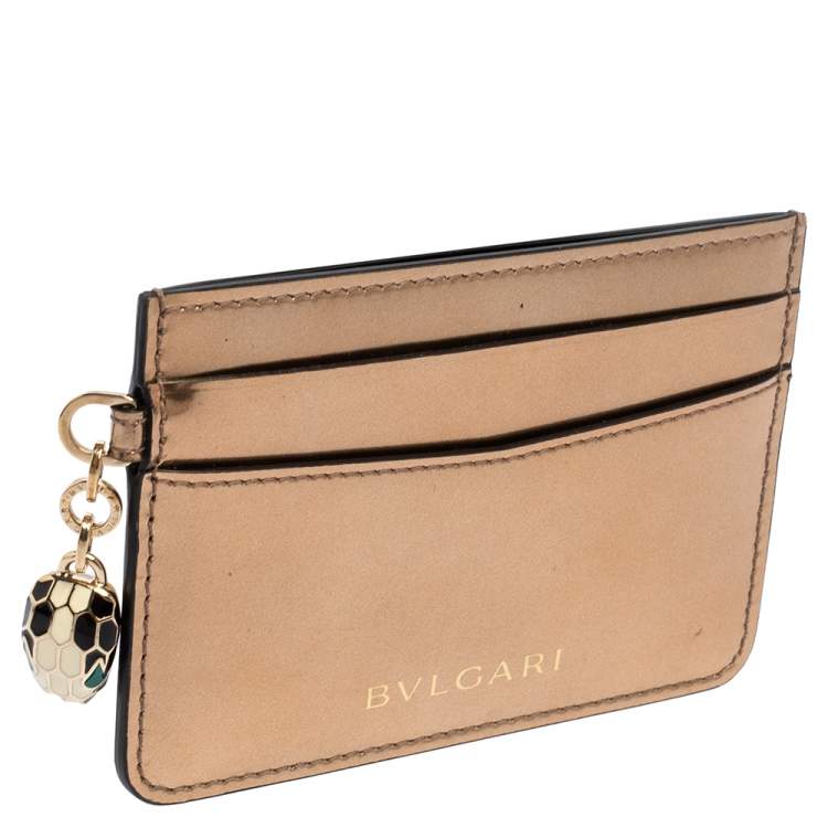 Pre Owned Bvlgari Metallic Gold Leather Serpenti Forever Card Holder