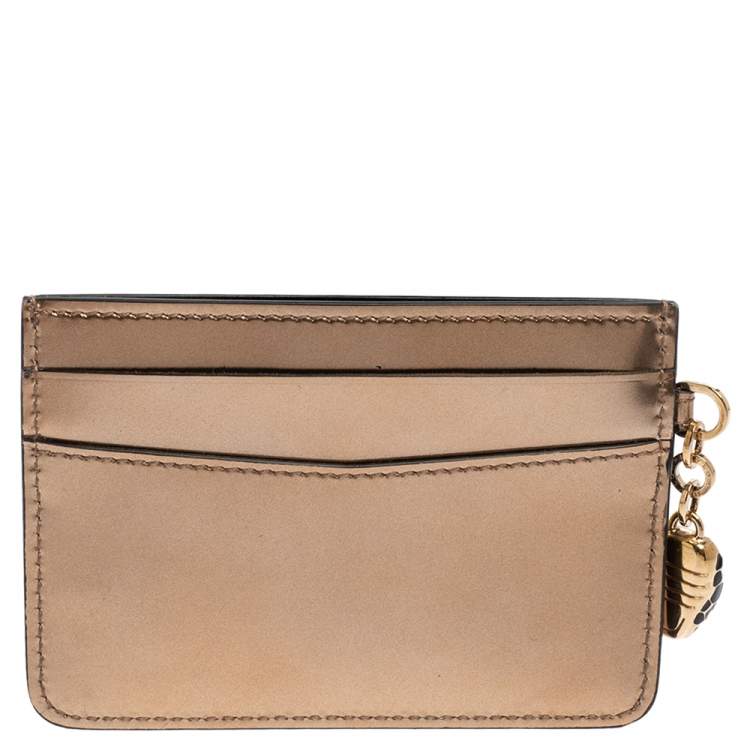 Pre Owned Bvlgari Metallic Gold Leather Serpenti Forever Card Holder
