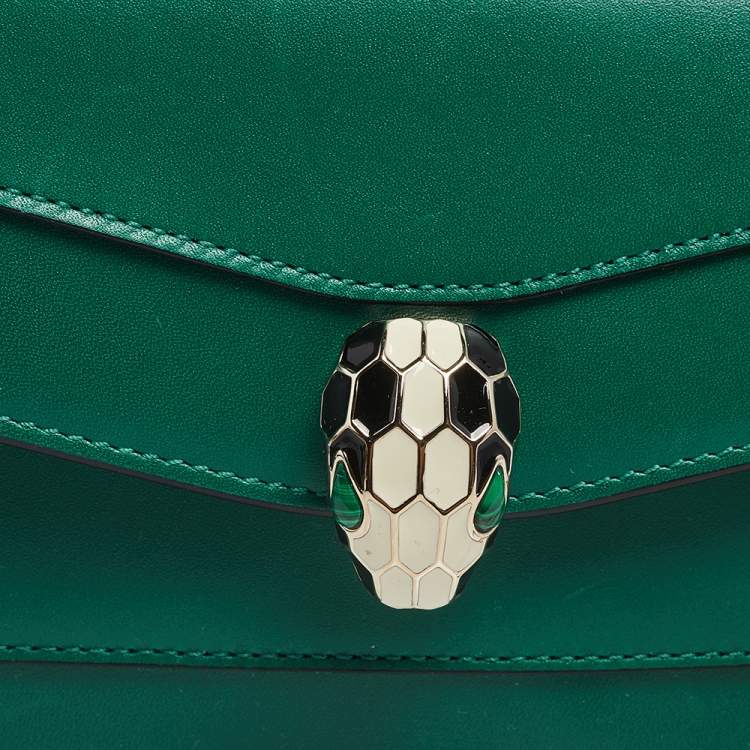 Pre Owned Bvlgari Green Leather Mini Serpenti Forever Crossbody Bag
