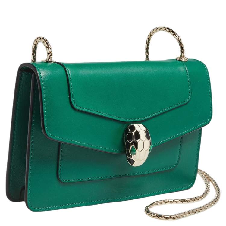 Pre Owned Bvlgari Green Leather Mini Serpenti Forever Crossbody Bag