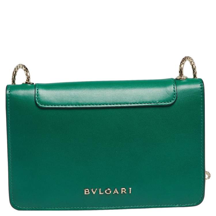 Pre Owned Bvlgari Green Leather Mini Serpenti Forever Crossbody Bag