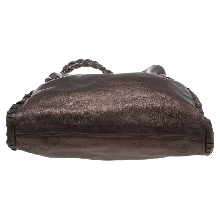 Pre Owned Bvlgari Metallic Brown Leather Twistino Tina Shopper Tote