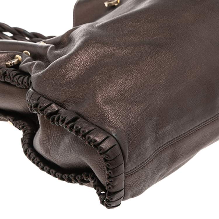 Pre Owned Bvlgari Metallic Brown Leather Twistino Tina Shopper Tote