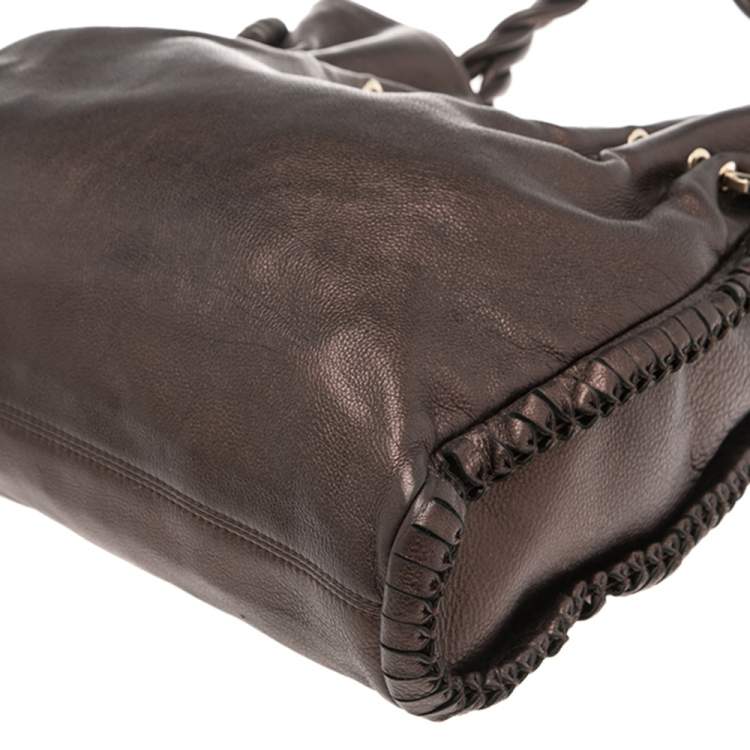 Pre Owned Bvlgari Metallic Brown Leather Twistino Tina Shopper Tote