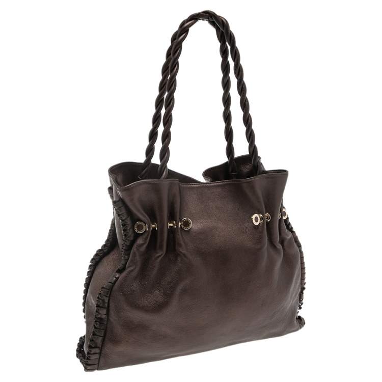 Pre Owned Bvlgari Metallic Brown Leather Twistino Tina Shopper Tote