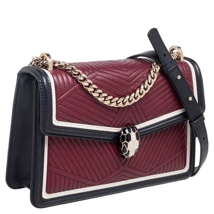 Pre Owned Bvlgari Ruby/Black Diamond Blast Leather Mini Serpenti Forever Shoulder Bag