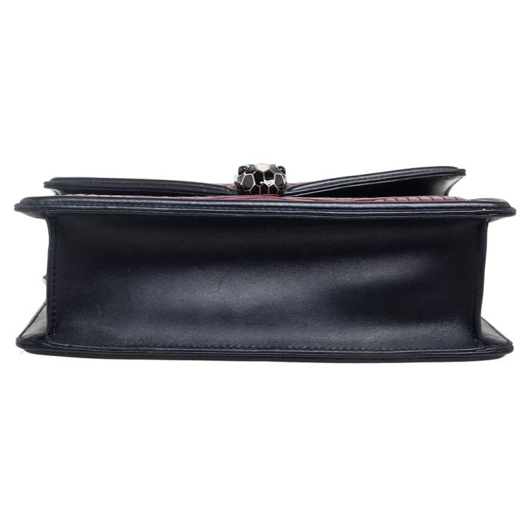 Pre Owned Bvlgari Ruby/Black Diamond Blast Leather Mini Serpenti Forever Shoulder Bag