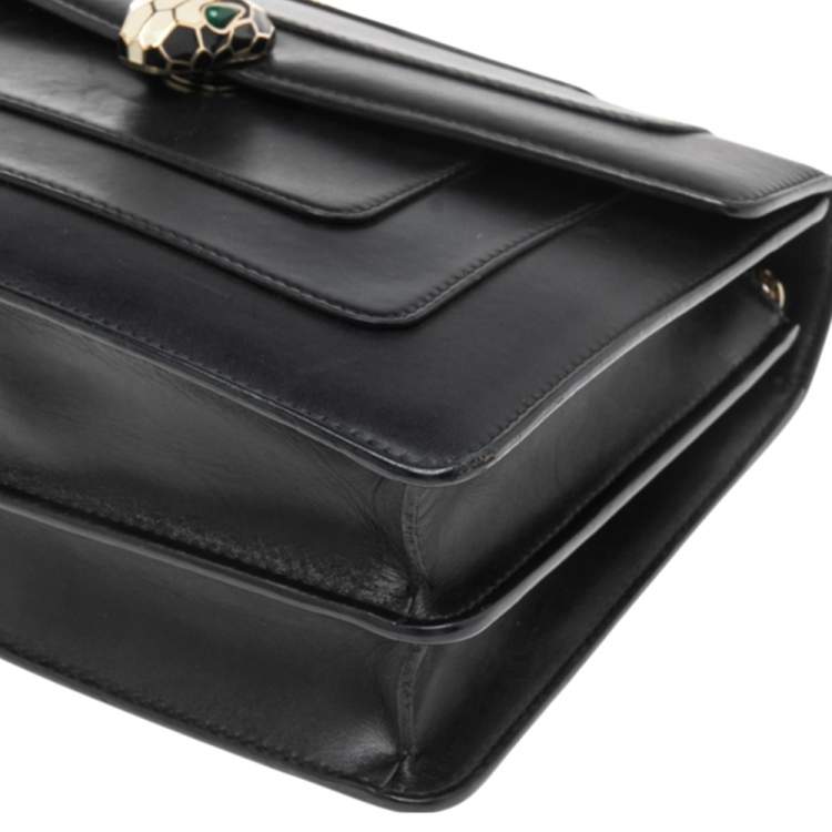 Pre Owned Bvlgari Black Leather Medium Serpenti Forever Flap Shoulder Bag