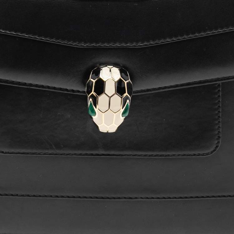 Pre Owned Bvlgari Black Leather Medium Serpenti Forever Flap Shoulder Bag