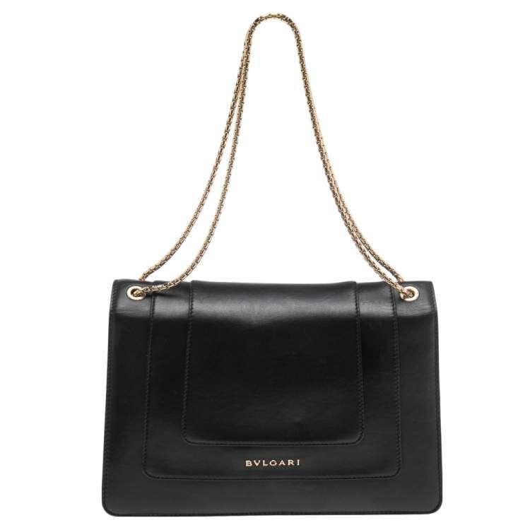 Pre Owned Bvlgari Black Leather Medium Serpenti Forever Flap Shoulder Bag