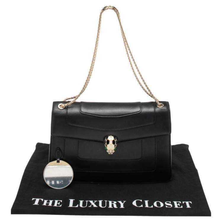 Pre Owned Bvlgari Black Leather Medium Serpenti Forever Flap Shoulder Bag