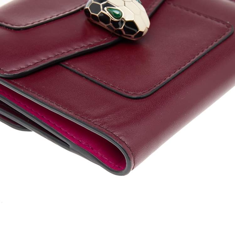 Pre Owned Bvlgari Burgundy Leather Serpenti Forever Trifold Wallet