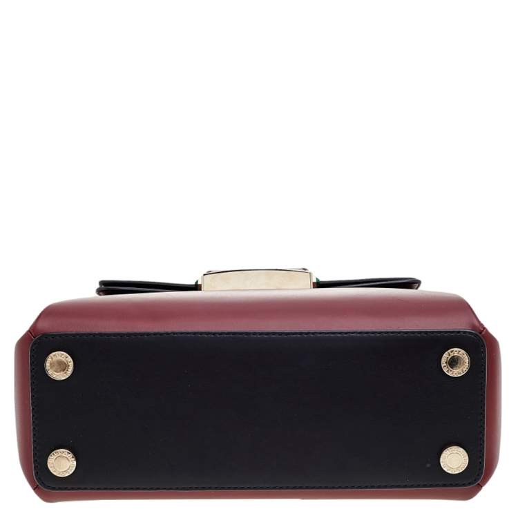 Pre Owned Bvlgari Burgundy/Black Leather Medium Serpenti Viper Top Handle Bag