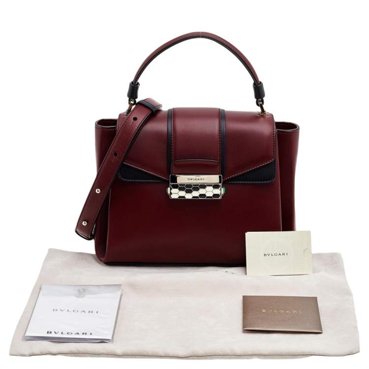 Pre Owned Bvlgari Burgundy/Black Leather Medium Serpenti Viper Top Handle Bag