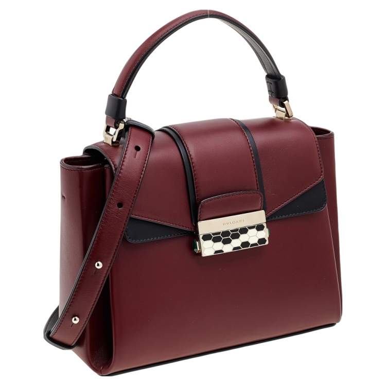 Pre Owned Bvlgari Burgundy/Black Leather Medium Serpenti Viper Top Handle Bag