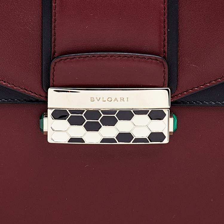 Pre Owned Bvlgari Burgundy/Black Leather Medium Serpenti Viper Top Handle Bag