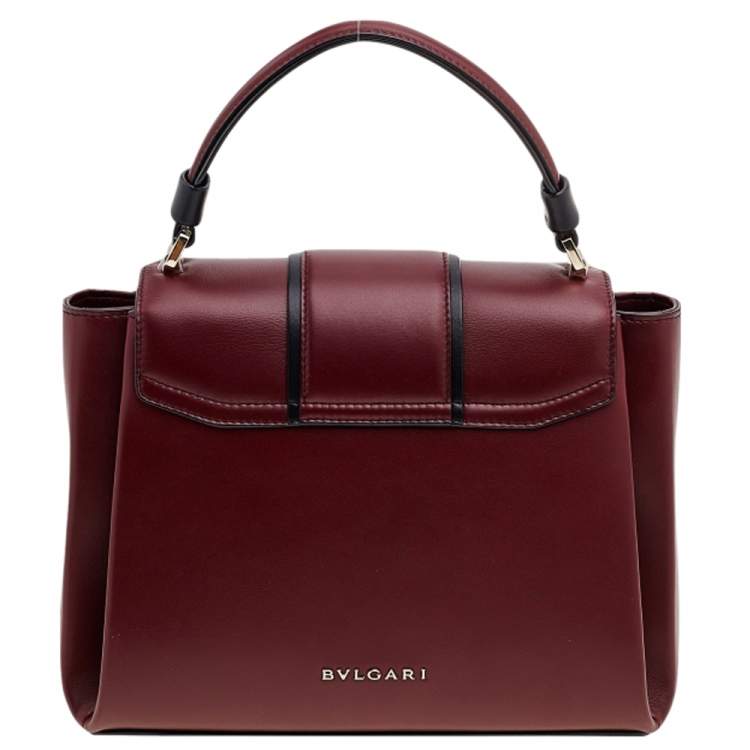 Pre Owned Bvlgari Burgundy/Black Leather Medium Serpenti Viper Top Handle Bag