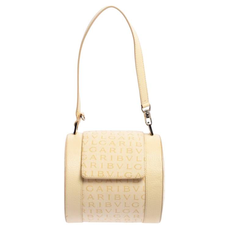Pre Owned Bvlgari Beige Canvas and Leather Cylinder Bag
