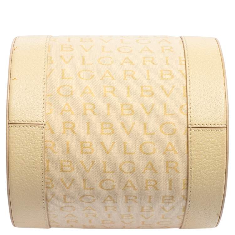 Pre Owned Bvlgari Beige Canvas and Leather Cylinder Bag