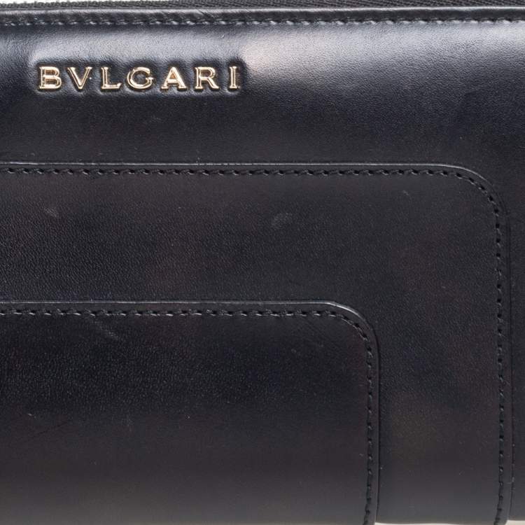 Pre Owned Bvlgari Black Leather Serpenti Forever Zip Around Wallet