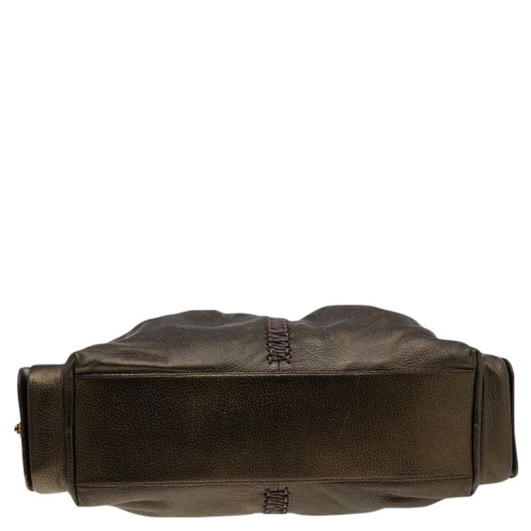 Pre Owned Bvlgari Metallic Dark Brown Leather Leoni Satchel