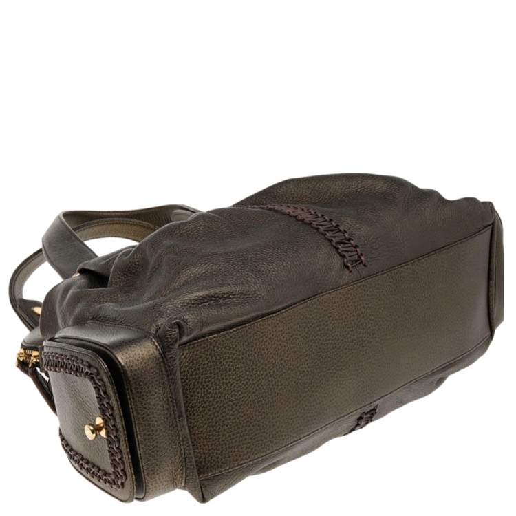 Pre Owned Bvlgari Metallic Dark Brown Leather Leoni Satchel