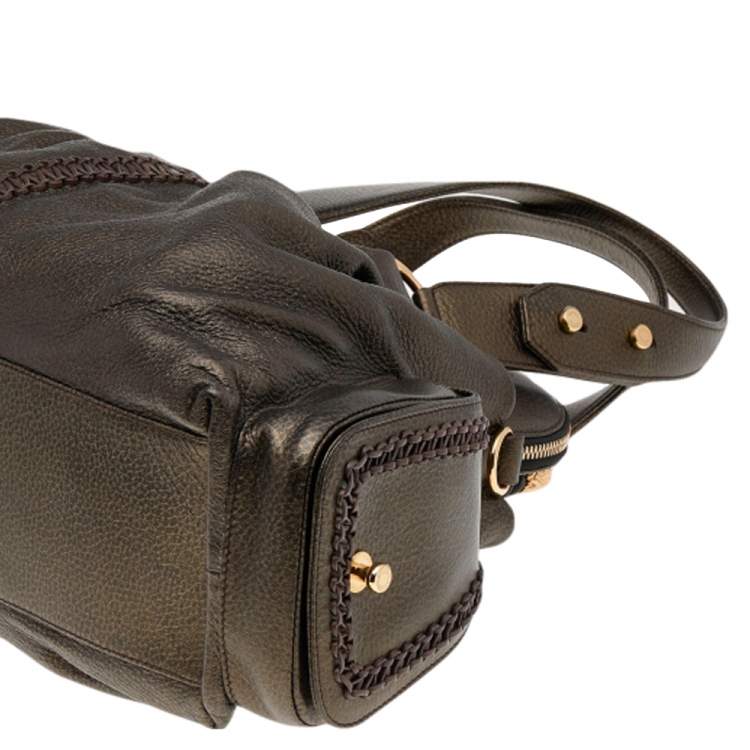 Pre Owned Bvlgari Metallic Dark Brown Leather Leoni Satchel