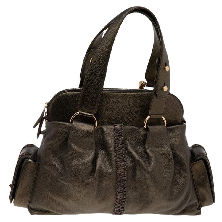 Pre Owned Bvlgari Metallic Dark Brown Leather Leoni Satchel
